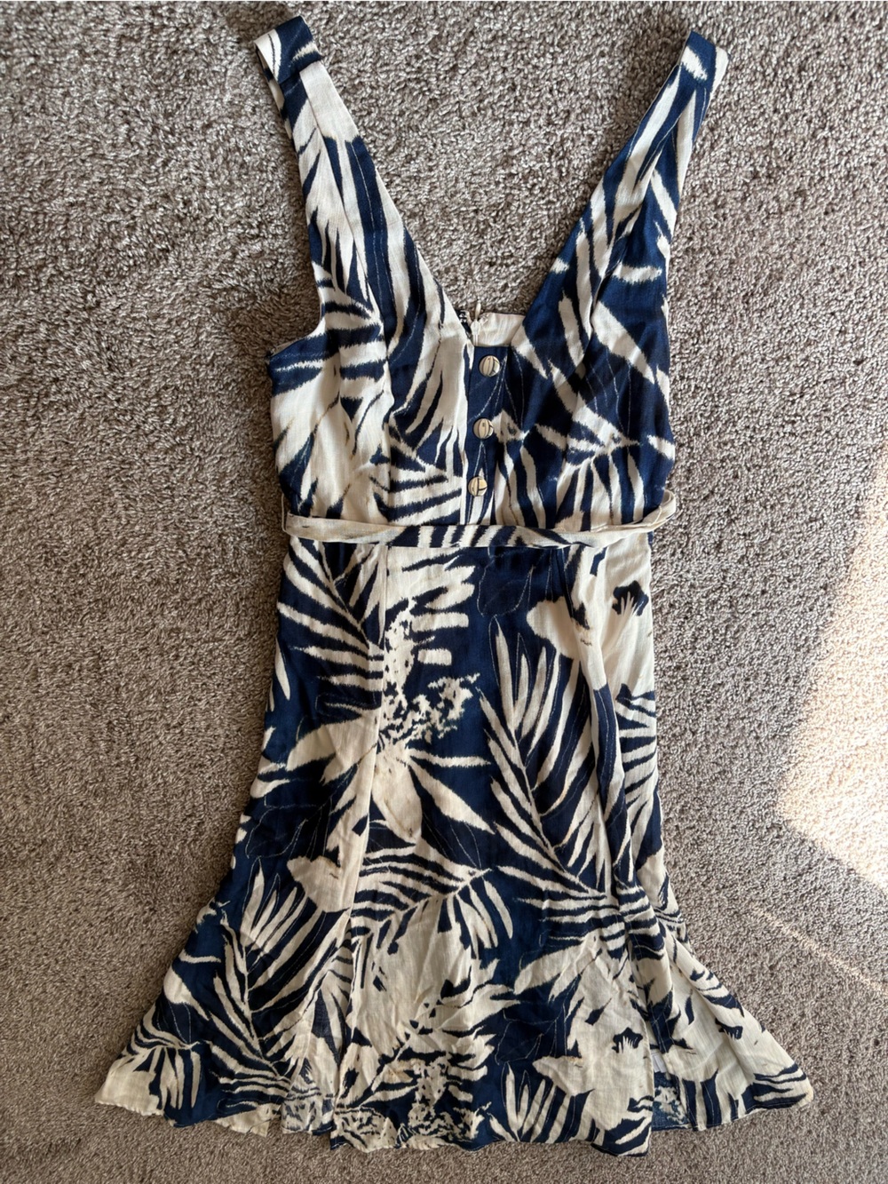 DKNY Navy and White Tropical Print dress